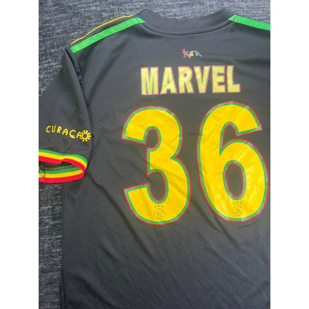 Adidas Ajax Amsterdam Jersey Men L Black Bob Marley Three Little Birds Marvel 36